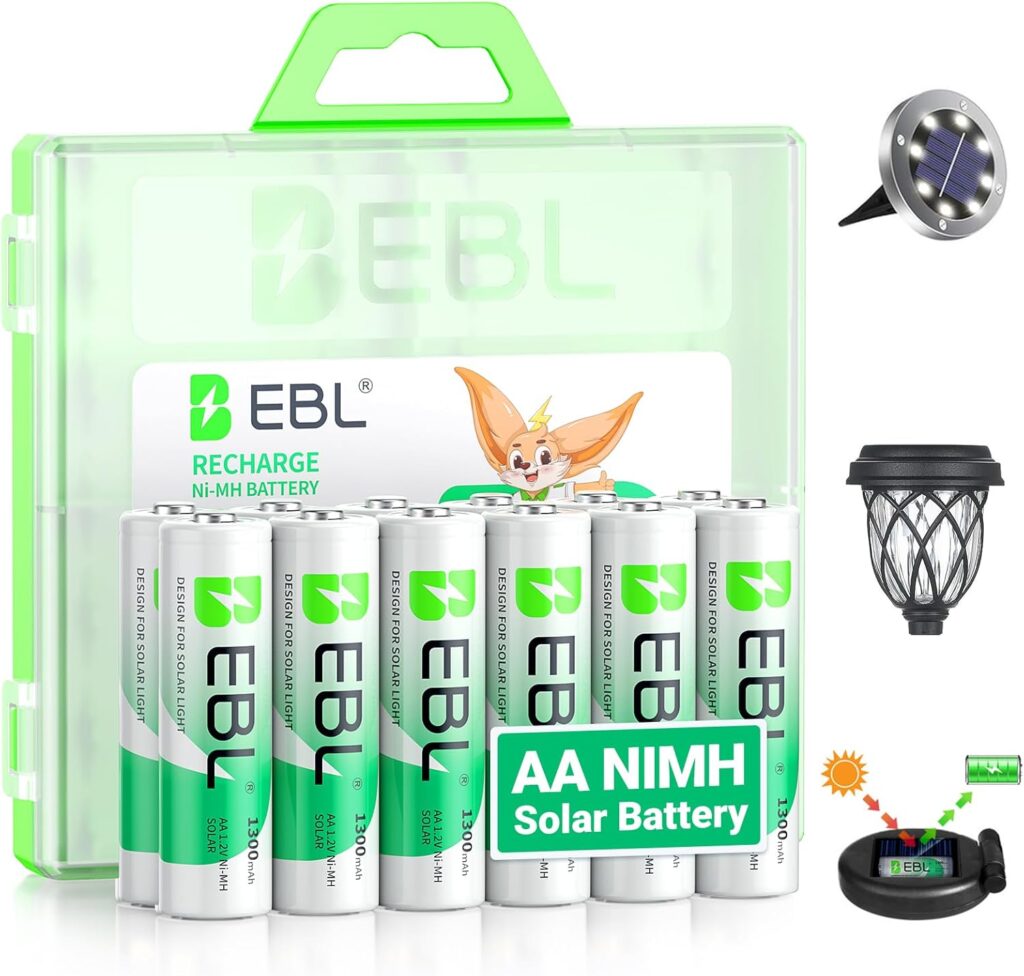 EBL Solar AA Battery Rechargeable Batteries for Outdoor Solar Lights,