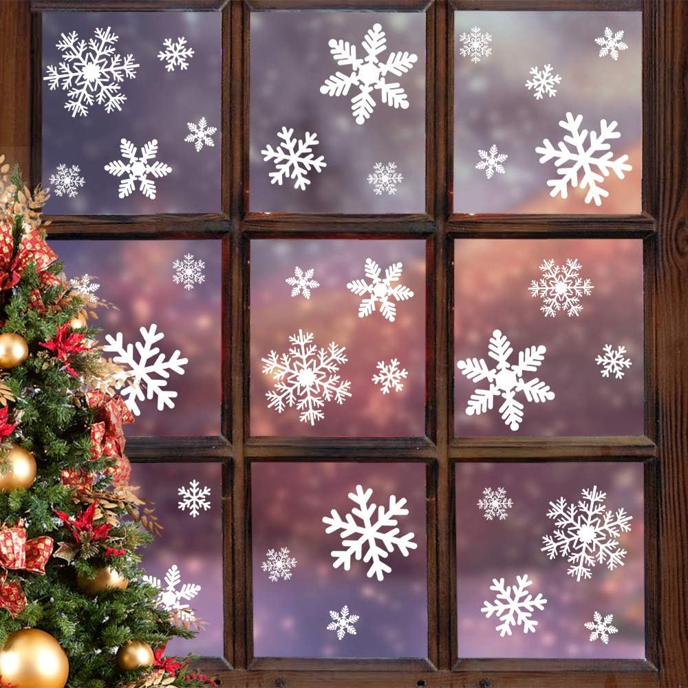 LUDILO 135Pcs Christmas Window Clings Snowflakes