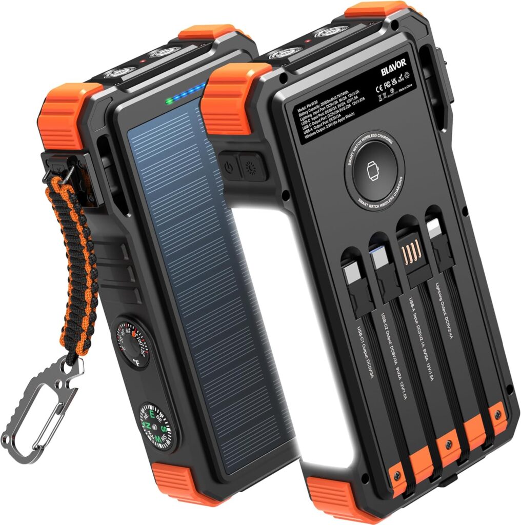 BLAVOR Solar Power Bank 20000mAh Built-in Cables