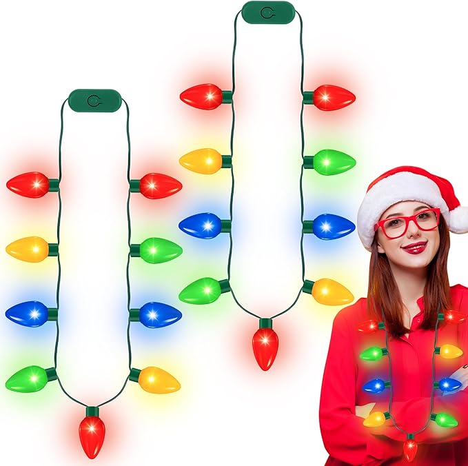 QZYL 2 Pack Christmas Light Necklace