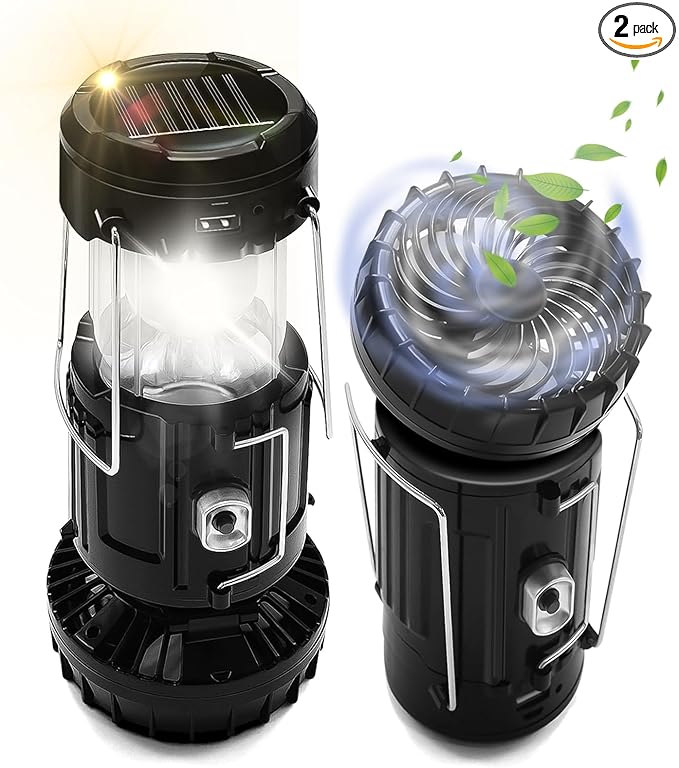 2-Pack Solar Camping Fan Lantern
