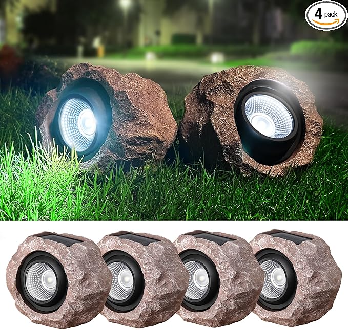 4 Pack Timeflies Solar Rock Lights Outdoor