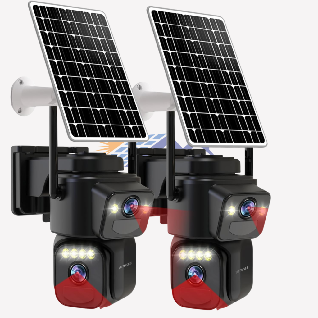 LETSCEE WiFi Solar Security Cameras with Dual Lens